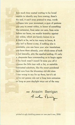 DEGRETS by Anselm Berrigan (broadside)