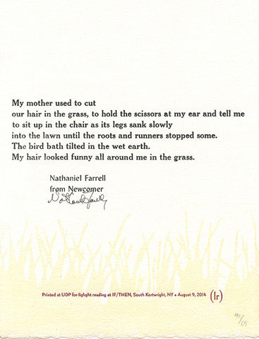 MY MOTHER USED TO CUT by Nathaniel Farrell (broadside)